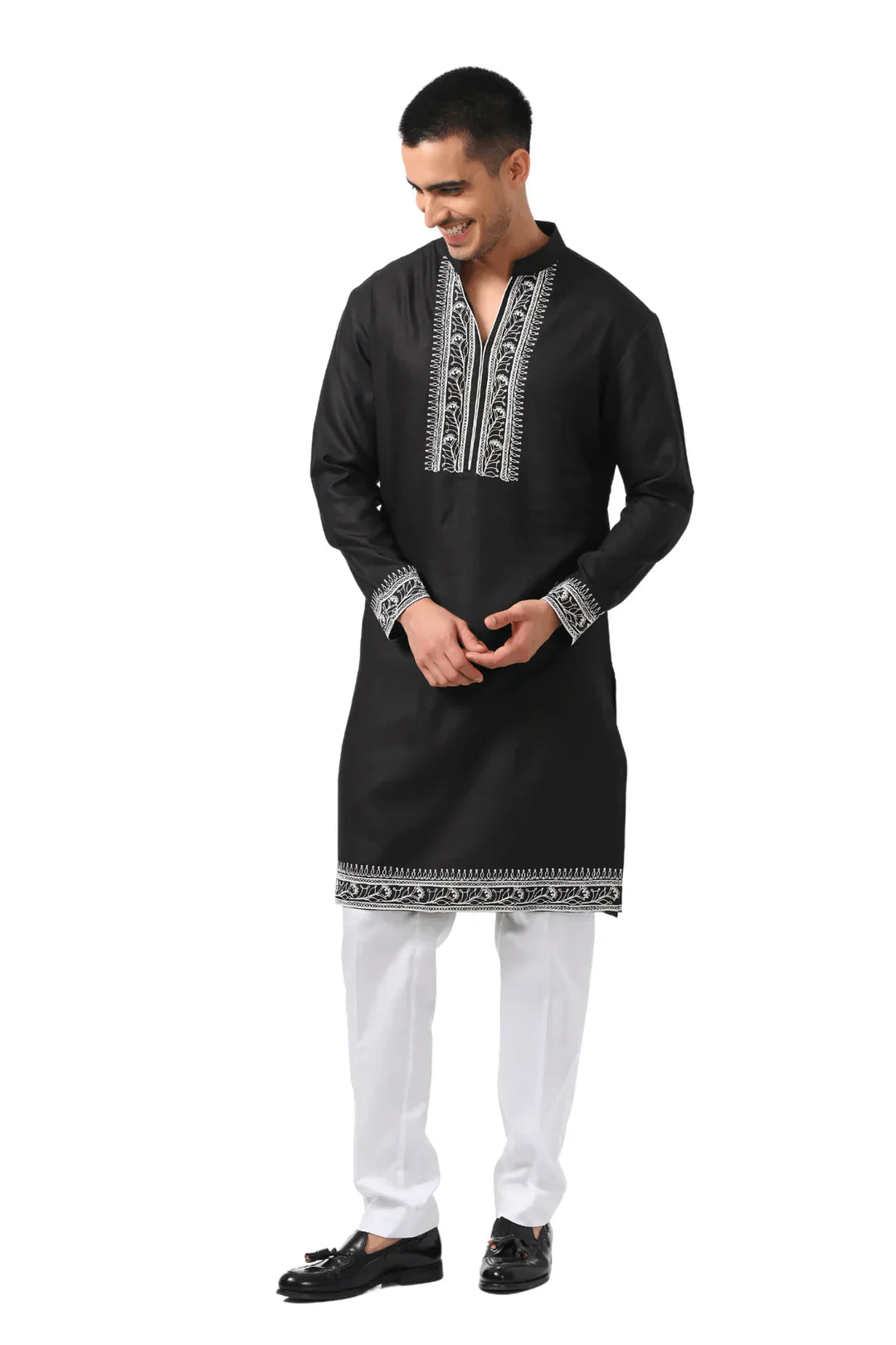 DORI EMBROIDERED SILK KURTA PAJAMA SET FOR MEN'S