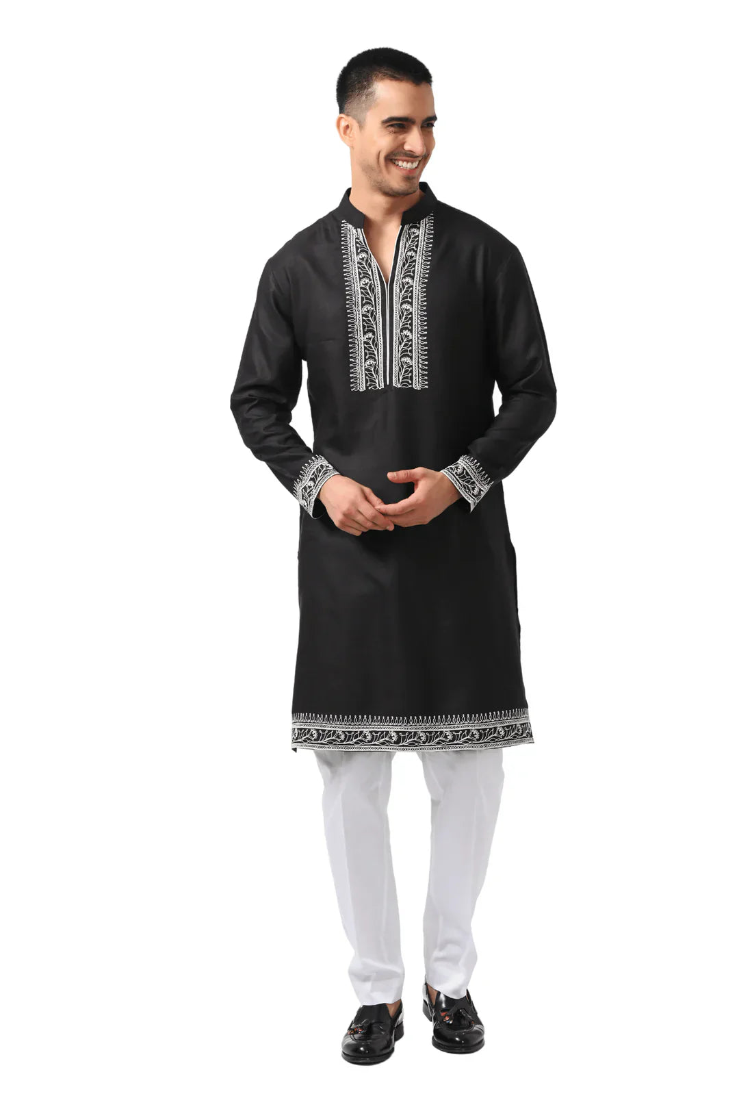 DORI EMBROIDERED SILK KURTA PAJAMA SET FOR MEN'S