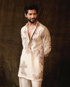 IVORY MULTI  EMBROIDERED KURTA PAJAMA SET FOR MENS