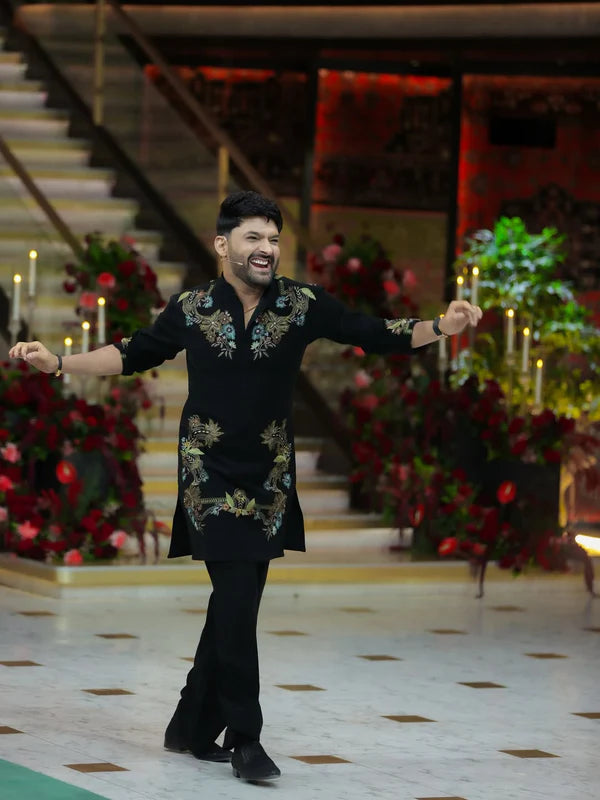 Black Embroidered Kurta Pajama for Men
