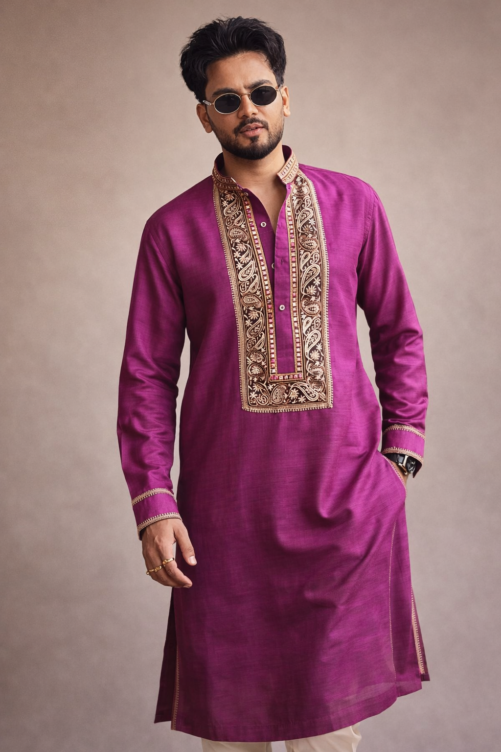 Elvish Yadav stylish wine kurta set