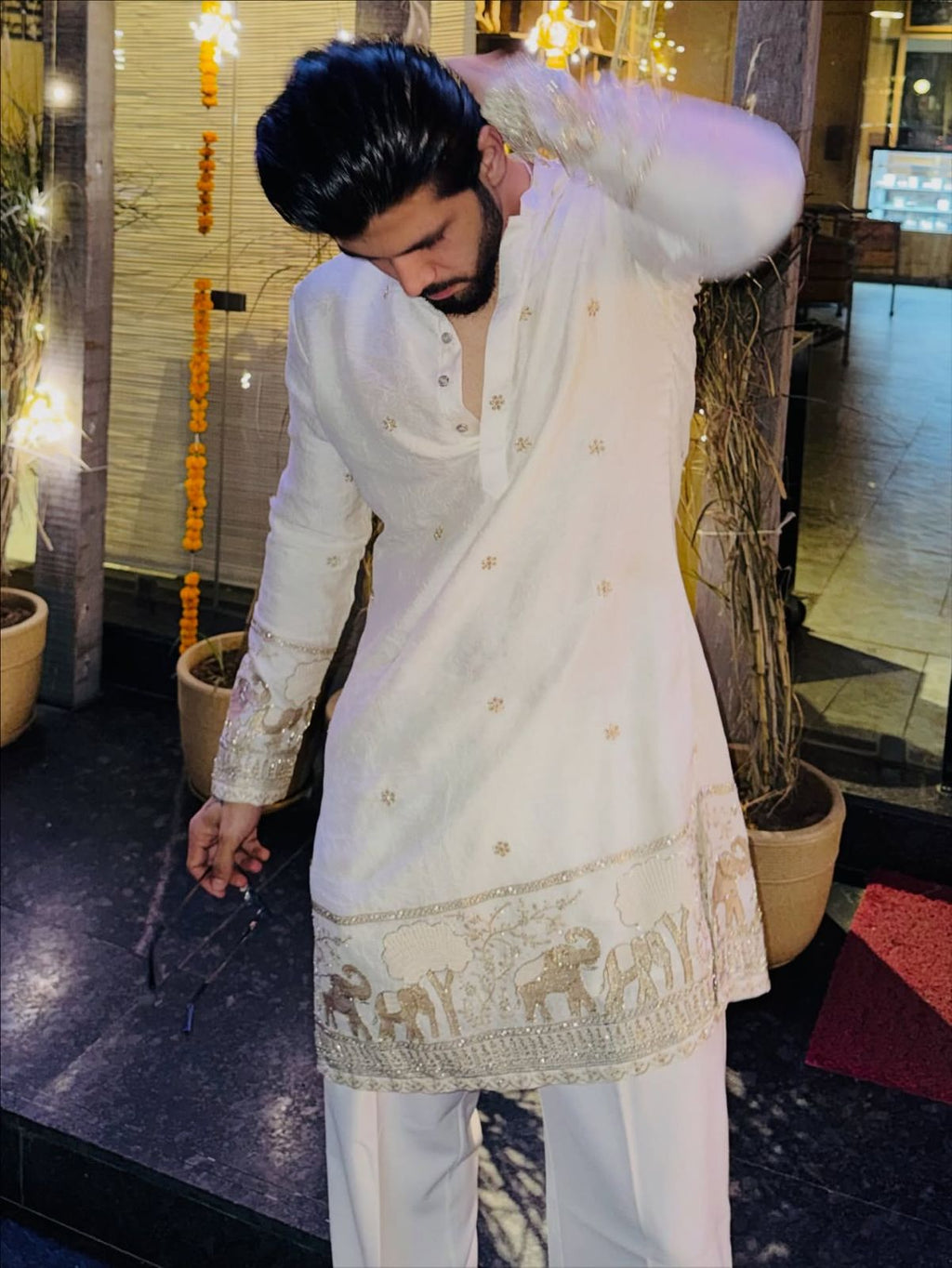 Premium white embroidered kurta side view