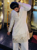 Premium white embroidered kurta side view