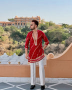 Designer red embroidered kurta for men