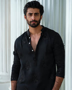 BLACK HEND WORK MOTIF EMBROIDERED KURTA WITH  PAJAMA