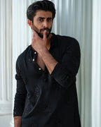 BLACK HEND WORK MOTIF EMBROIDERED KURTA WITH  PAJAMA