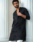 BLACK HEND WORK MOTIF EMBROIDERED KURTA WITH  PAJAMA