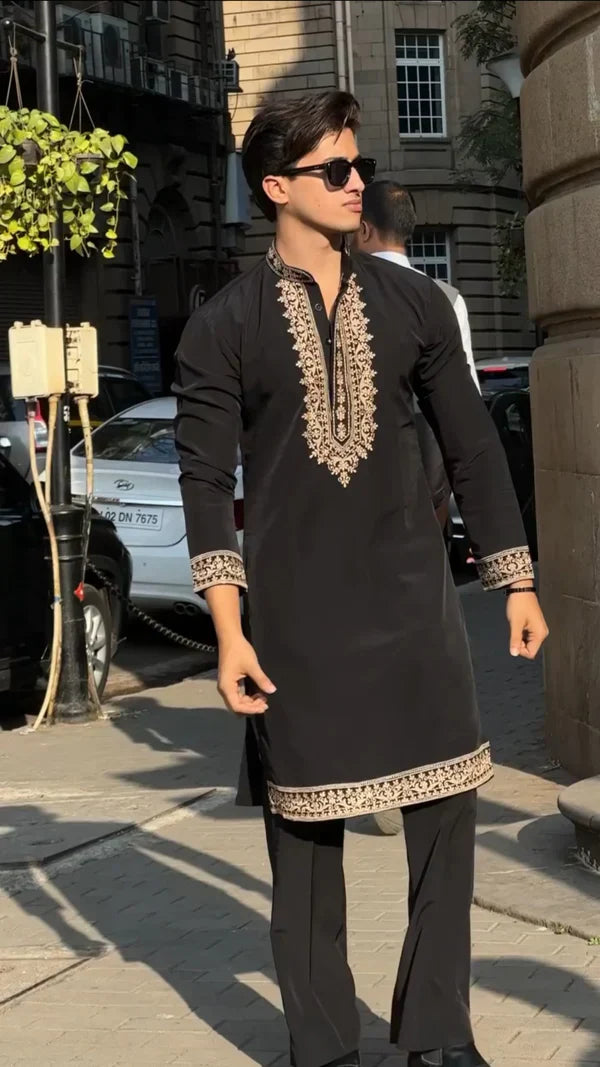 Royal Black Embroidered Kurta – pravohammens