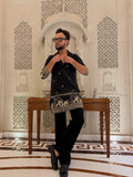 BLACK  ELEPHANT AND BUTTI EMBROIDERY WORK KURTA PAJAMA SET
