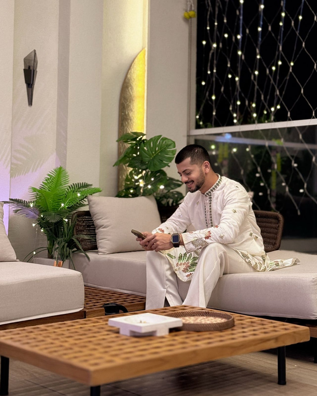 IVORY TREE OF LIFE PEACOCK KURTA PAJAMA SET FOR MEN