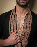 Designer Black Kurta Pajama with Premium Embroidery Close Up Detail