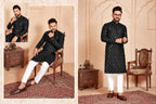 Black Mirror Embroidered Work Men's Kurta with Pajama