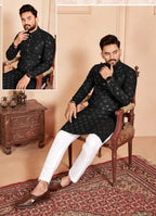 Black Mirror Embroidered Work Men's Kurta with Pajama