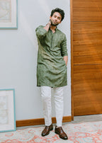 Mint Green Cl Embroidered Work Men's Kurta with Pajama