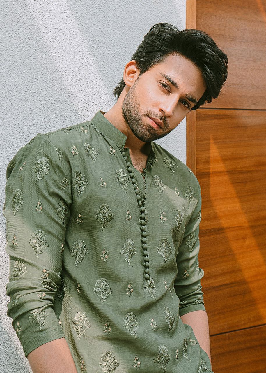 Mint Green Cl Embroidered Work Men's Kurta with Pajama