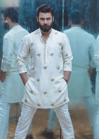 Stylish White Embroidered Work Men's Kurta with Pajama