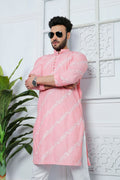 Light Pink Embroidered Work Men's Kurta with Pajama