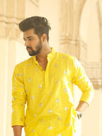 Yellow Sequence Embroidered Work Men's Kurta with Pajama