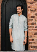 Powder Blue Embroidered Work Men's Kurta with Pajama