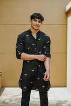 Black Dragon Fly Embroidered Work Men's Kurta with Pajama