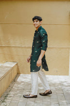 Green Dragon Fly Embroidered Work Men's Kurta with Pajama