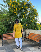 MUSTARD YELLOW  MIRROR EMBROIDERY KURTA AND PAJAMA