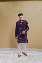 PURPLE DRAGON FLY EMBROIDEREY WORK  KURTA WITH PAJAMA SET FOR MEN