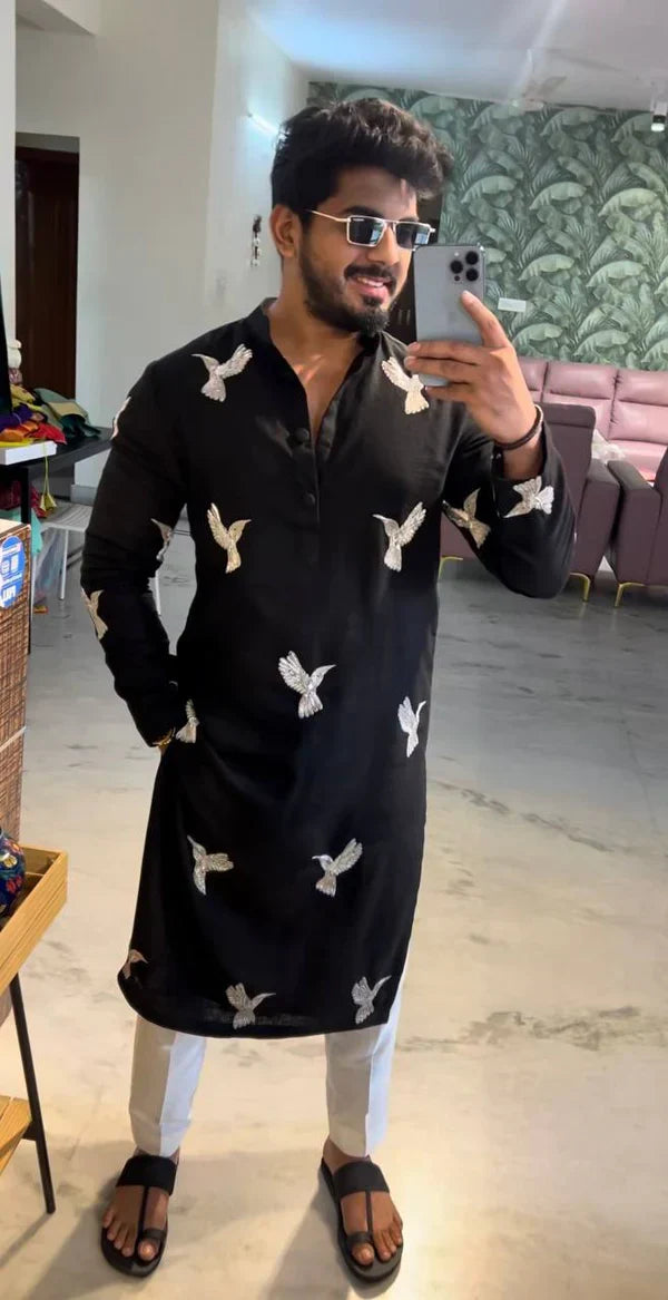 HUMMING BIRDS N SEQUENCE EMBRODARY WORK N PAJAMA SET