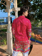 PINK COW N LOTUS BUTTY EMBROIDERED PRINTED KURTA WITH PAJAMA SET