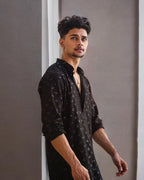 BLACK  EMBROIDERED AND SEQUENCE KURTA WITH PAJAMA