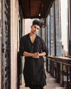 BLACK  EMBROIDERED AND SEQUENCE KURTA WITH PAJAMA