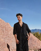 BLACK  EMBROIDERED AND SEQUENCE KURTA WITH PAJAMA