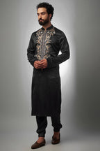 BLACK NACK SATIN EMBROIDERED KURTA WITH PAJAMA SET