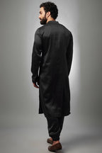 BLACK NACK SATIN EMBROIDERED KURTA WITH PAJAMA SET