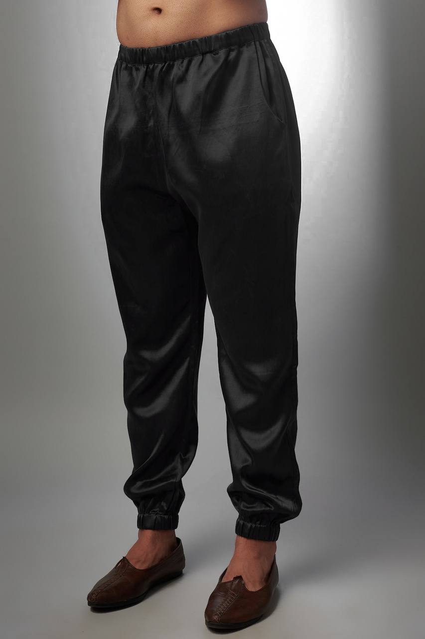 BLACK NACK SATIN EMBROIDERED KURTA WITH PAJAMA SET