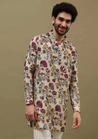 OFF WHITE FLOWER PRINTED KURTA PAJAMA SET