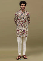 OFF WHITE FLOWER PRINTED KURTA PAJAMA SET