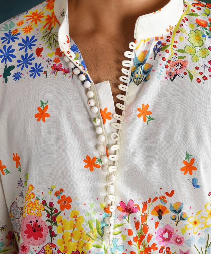 MULTI COLOUR FLORAL BELT PRINTED KURTA PAJAMA SET
