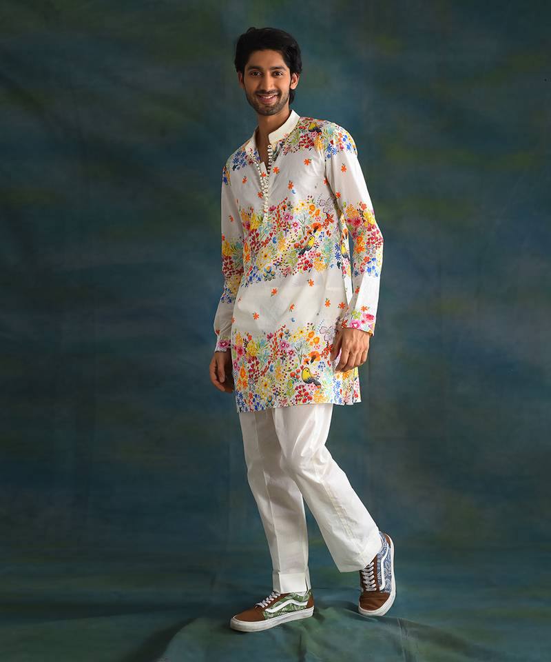 MULTI COLOUR FLORAL BELT PRINTED KURTA PAJAMA SET