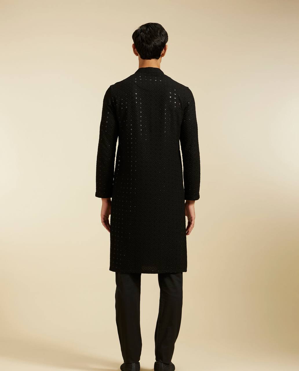 JET BLACK CHIKANKARI EMBROIDERED KURTA PAJAMA SET