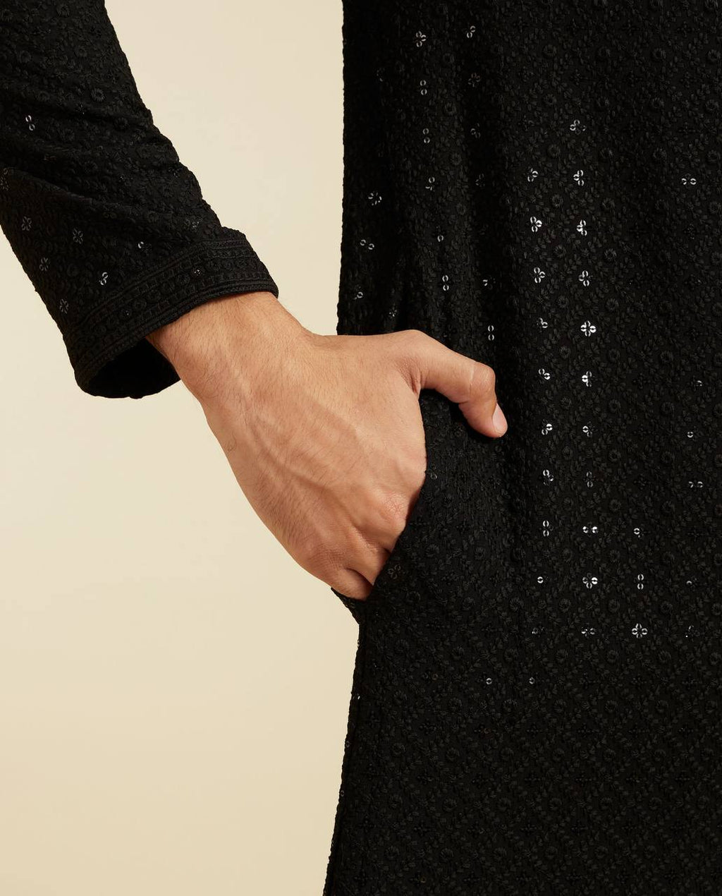 JET BLACK CHIKANKARI EMBROIDERED KURTA PAJAMA SET