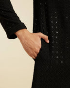 JET BLACK CHIKANKARI EMBROIDERED KURTA PAJAMA SET