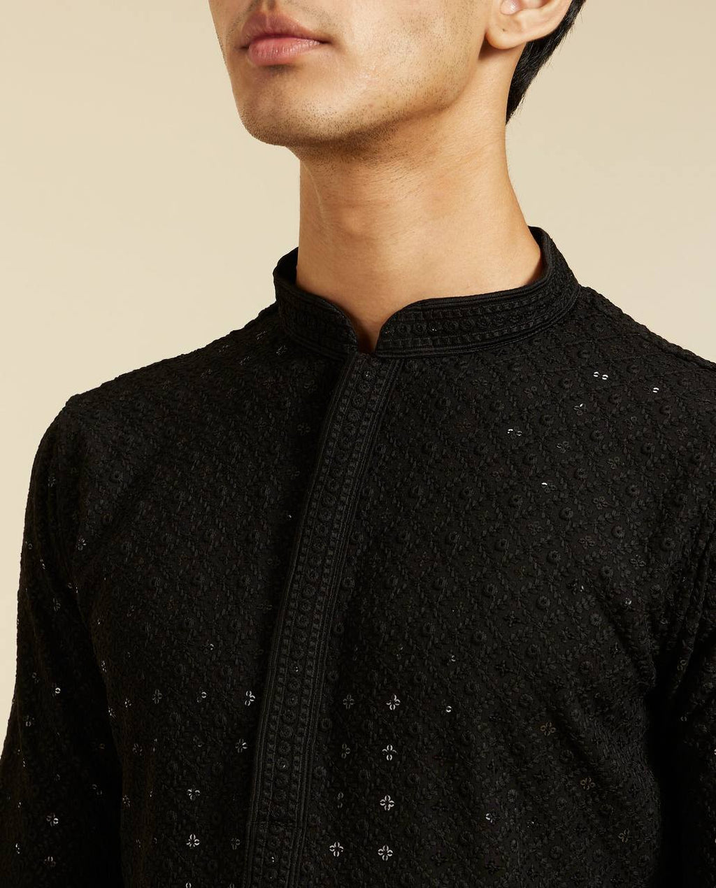 JET BLACK CHIKANKARI EMBROIDERED KURTA PAJAMA SET