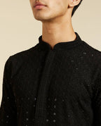 JET BLACK CHIKANKARI EMBROIDERED KURTA PAJAMA SET