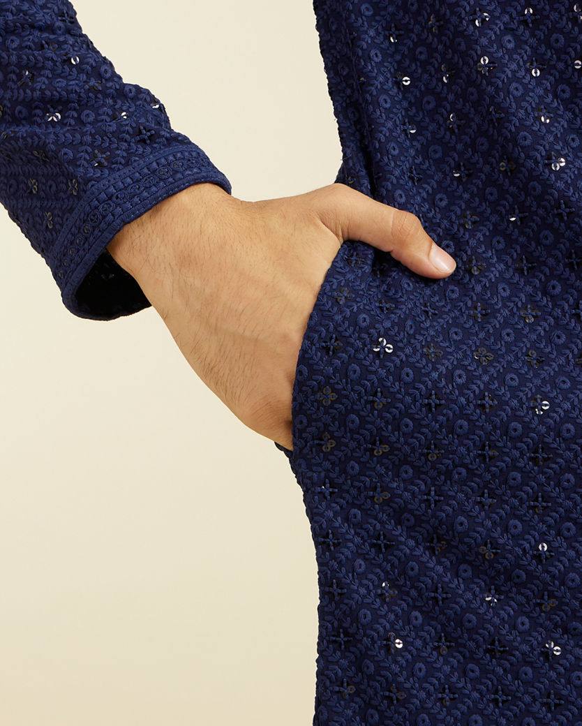 NAVY BLUE CHIKANKARI EMBROIDERED KURTA PAJAMA SET