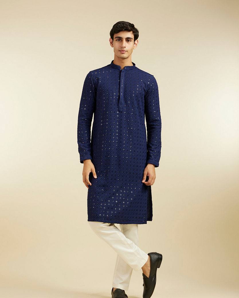 NAVY BLUE CHIKANKARI EMBROIDERED KURTA PAJAMA SET