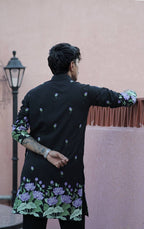 BLACK PURPLE   LOTUS HEAVY FLORAL EMBROIDERED KURTA WITH PAJAMA