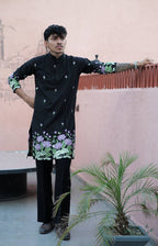 BLACK PURPLE   LOTUS HEAVY FLORAL EMBROIDERED KURTA WITH PAJAMA