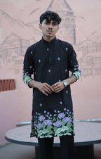 BLACK PURPLE   LOTUS HEAVY FLORAL EMBROIDERED KURTA WITH PAJAMA