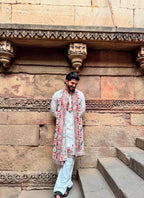 OFF WHITE HEAVY EMBROIDERED WORK KURTA PAJAMA AND DUPATTA SET FOR MEN'S